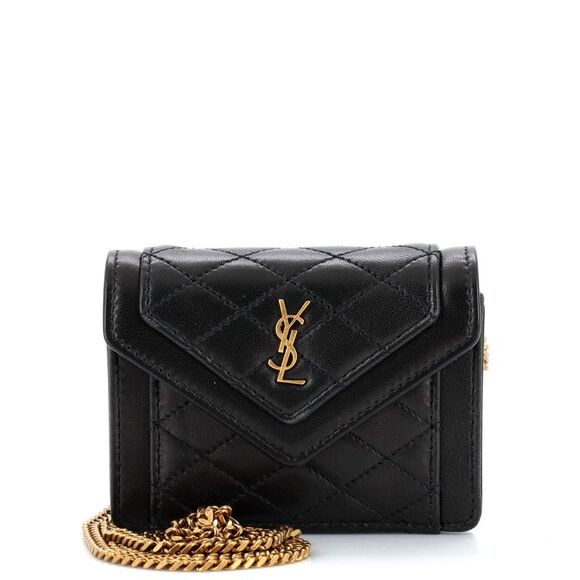 Saint Laurent Gaby Envelope Chain Crossbody Bag Quilted Leather Micro Black - Picture 2 of 13